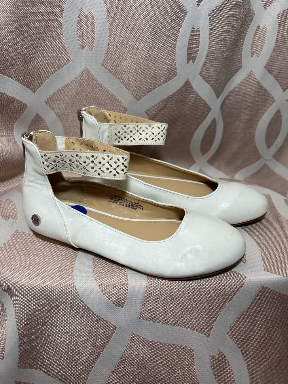 Nine West White Girls' Laser-Cut Ankle-Strap Ballet Flats
